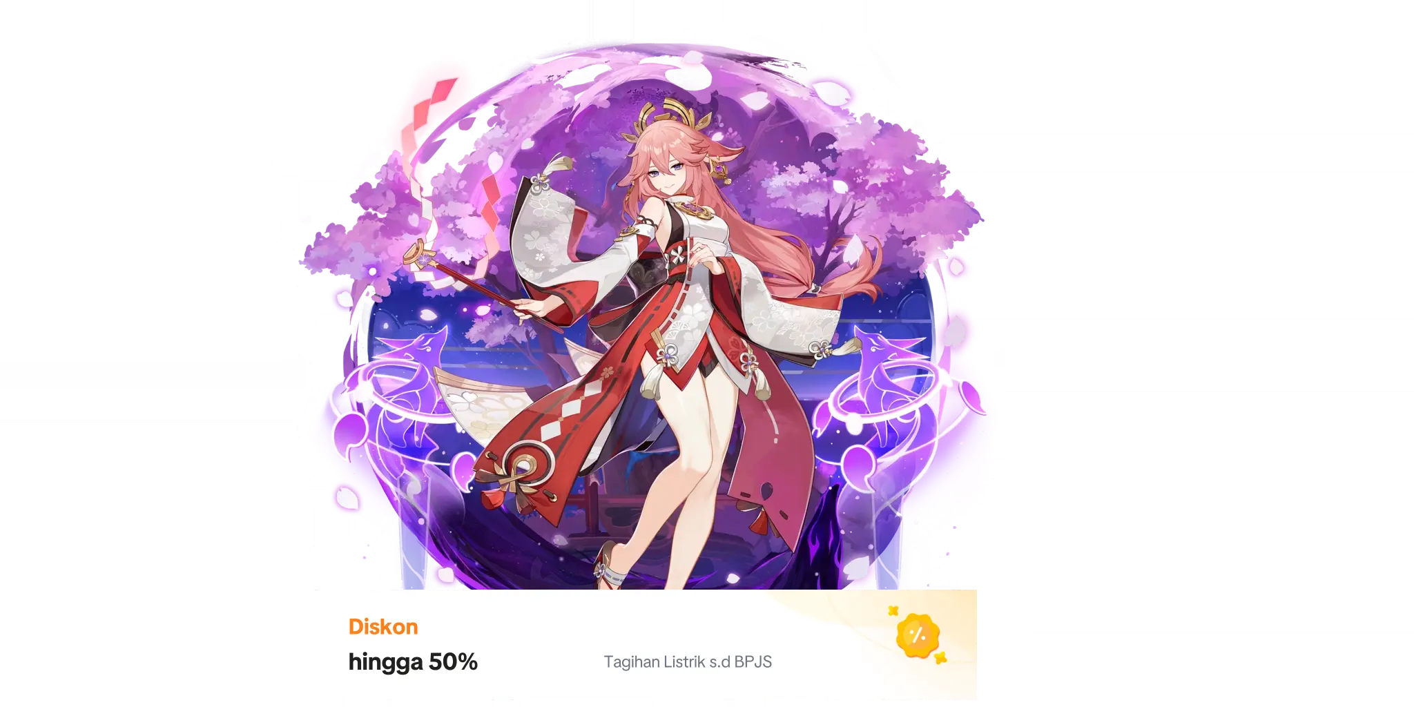 Banner Diskon Listrik dengan background yae miko